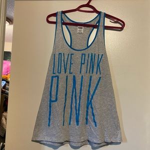 PINK VICTORIA SECRET BLUE&GREY RACERBACK TANK TOP